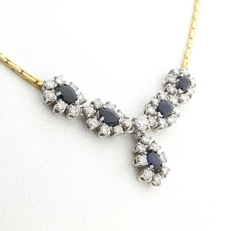 Image 4 of 18K Yellow Gold Cardano Link Necklace with Sapphire & Diamonds