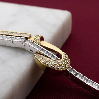 Bicolor Gold Bar Link Bracelet with Zirconia Image 2 of Bicolor Gold Bar Link Bracelet with Zirconia