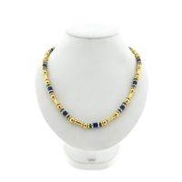 Gouden ketting met lapis lazuli en malachiet | 43,5 cm