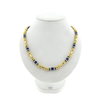 Afbeelding 1 van Gouden ketting met lapis lazuli en malachiet | 43,5 cm