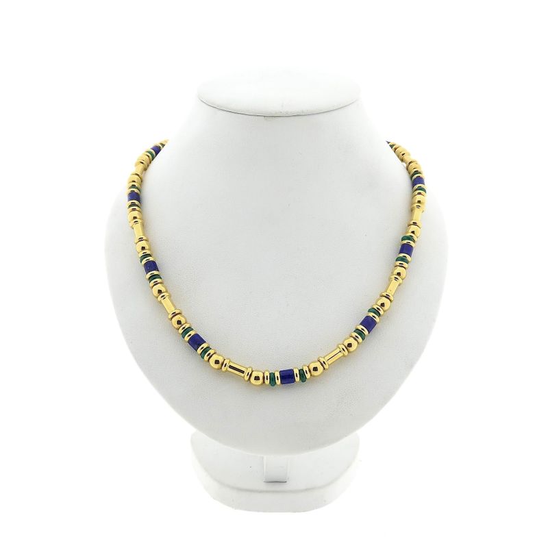 Afbeelding 1 van Gouden ketting met lapis lazuli en malachiet | 43,5 cm