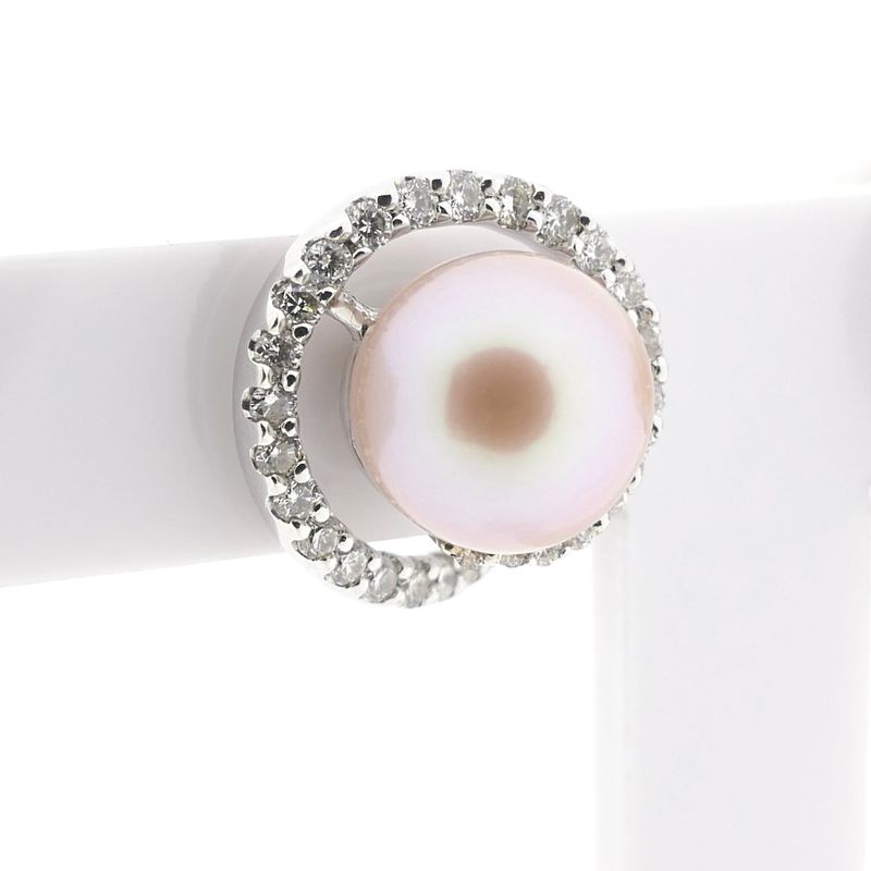 Image 4 of White gold stud earrings with Tahitian pearl and diamonds; approx. 0.64 ct.