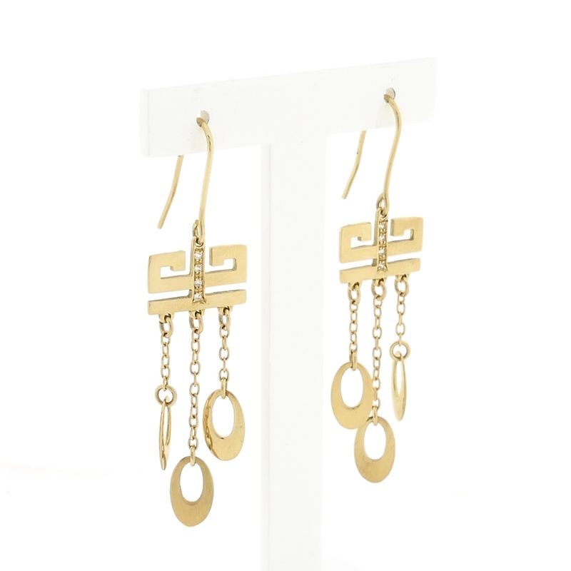 Image 3 of Gold Earrings with Meander and Charms