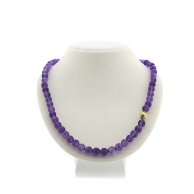Image 1 of Amethyst bead necklace with gold clasp; Antique | 52 cm