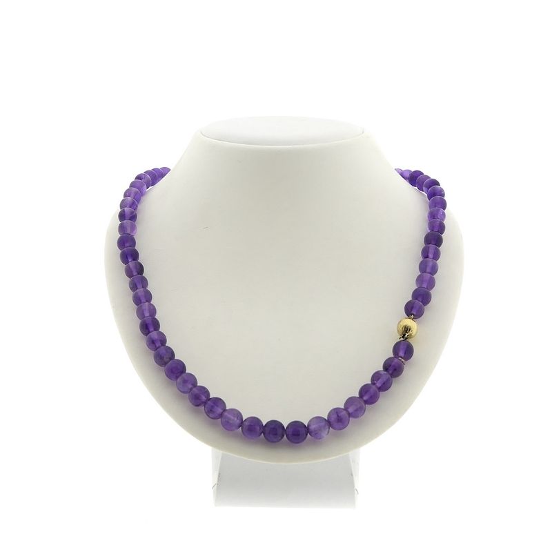 Image 1 of Amethyst bead necklace with gold clasp; Antique | 52 cm