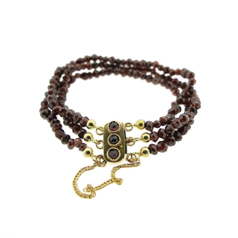 Image 4 of Antique garnet bead bracelet with gold decorative clasp; Antique