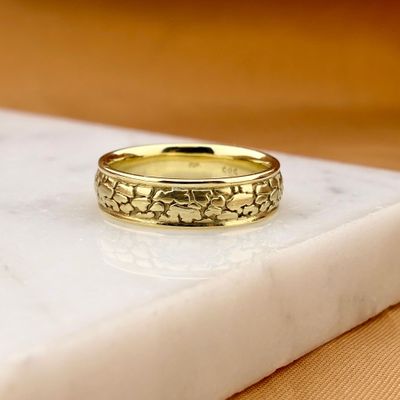 Image 2 of Men's Yellow Gold Nugget Pink Ring