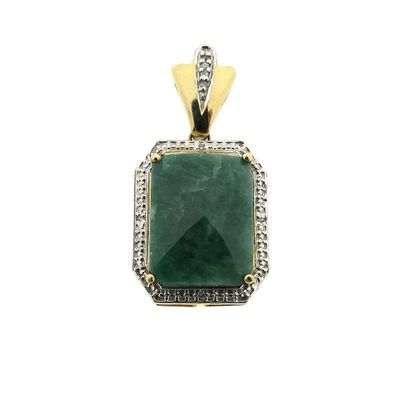 Image 1 of Vintage gold pendant with aventurine and diamonds; 0.04 ct.