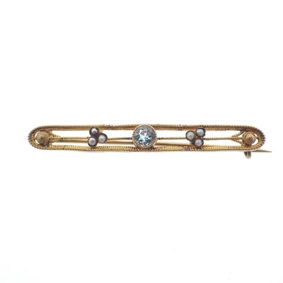 Image 1 of Antique gold brooch with aquamarine and pearls | Victorian