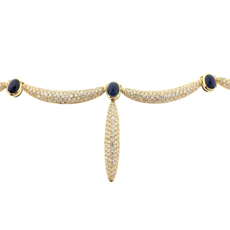 Image 4 of Golden Cardano Link Necklace with Sapphires and Diamonds; 8.47 ct.