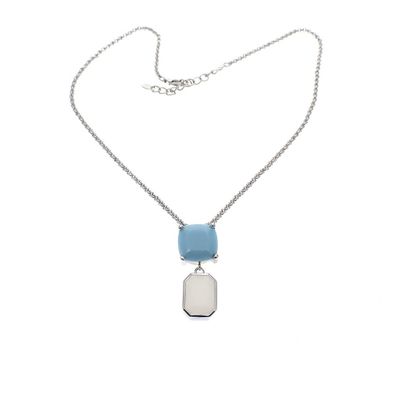 Image 2 of Silver necklace with turquoise and milkstone pendant; 40-45 cm