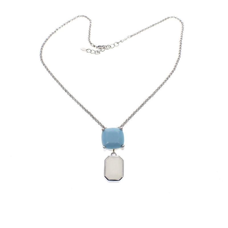 Image 2 of Silver necklace with turquoise and milkstone pendant; 40-45 cm