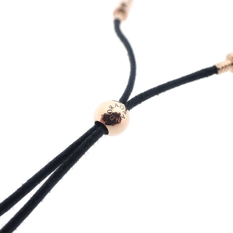 Image 6 of Pandora Moments; Black sliding bracelet; Rose gold plated