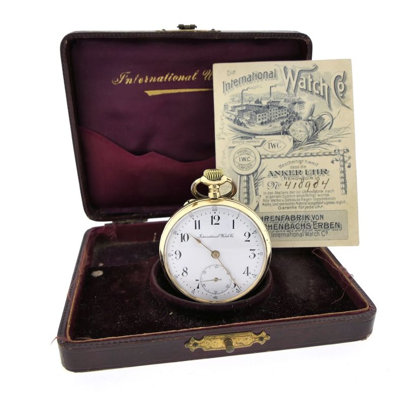 Image 2 of Antique 14k gold IWC pocket watch with box and papers from 1908