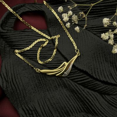 Image 2 of Two-tone gold necklace with fixed pendant and diamond; 0.005 ct.