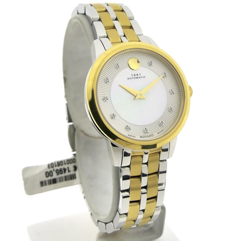 Image 3 of Movado 1881; Automatic two-tone women's watch with MOP and diamond dial; 0607489