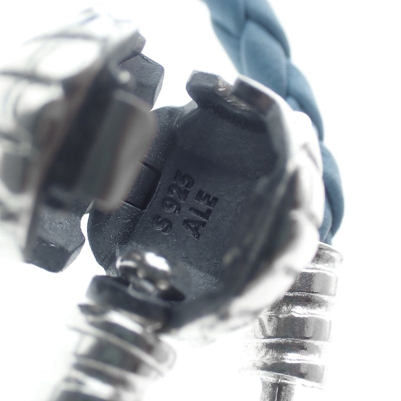 Image 5 of Pandora Moments turquoise braided leather bracelet with shell clasp; Silver; | 20 cm