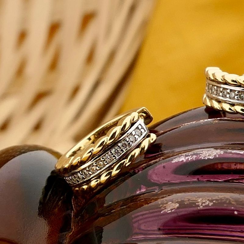 Image 2 of Bicolor gold earrings with diamonds; 0.10 ct.