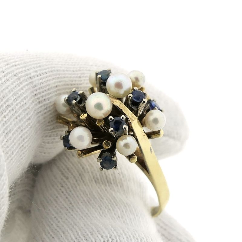 Image 5 of Gold cocktail ring with pearls and sapphire