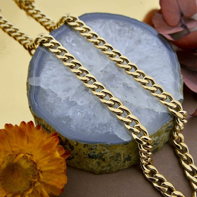 Image 2 of Gold gourmet link necklace with sapphire