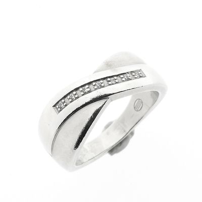 Image 1 of Wide silver crossover ring with zirconia; Fossil