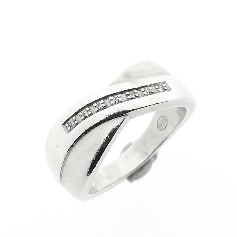 Image 1 of Wide silver crossover ring with zirconia; Fossil