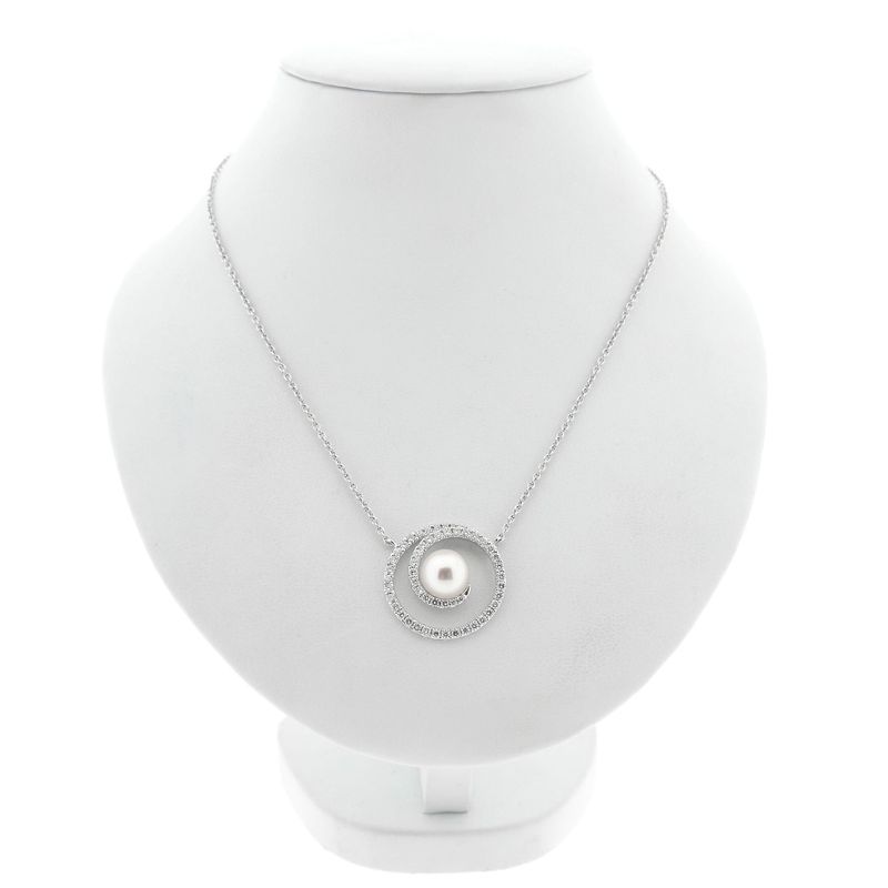 Image 1 of White gold necklace with Tahitian pearl and diamonds; 0.80 ct.