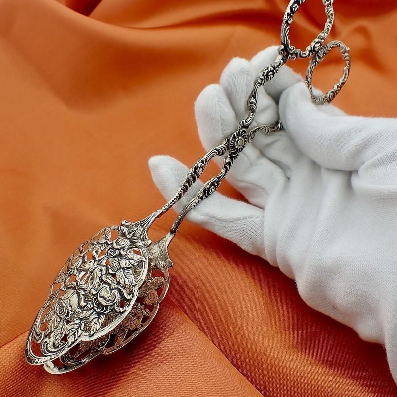 Image 10 of Silver cookie tongs; Old Dutch; Vintage