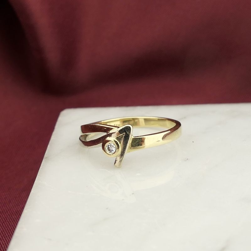 Image 7 of Two-tone gold ring with diamond; 0.02 ct.