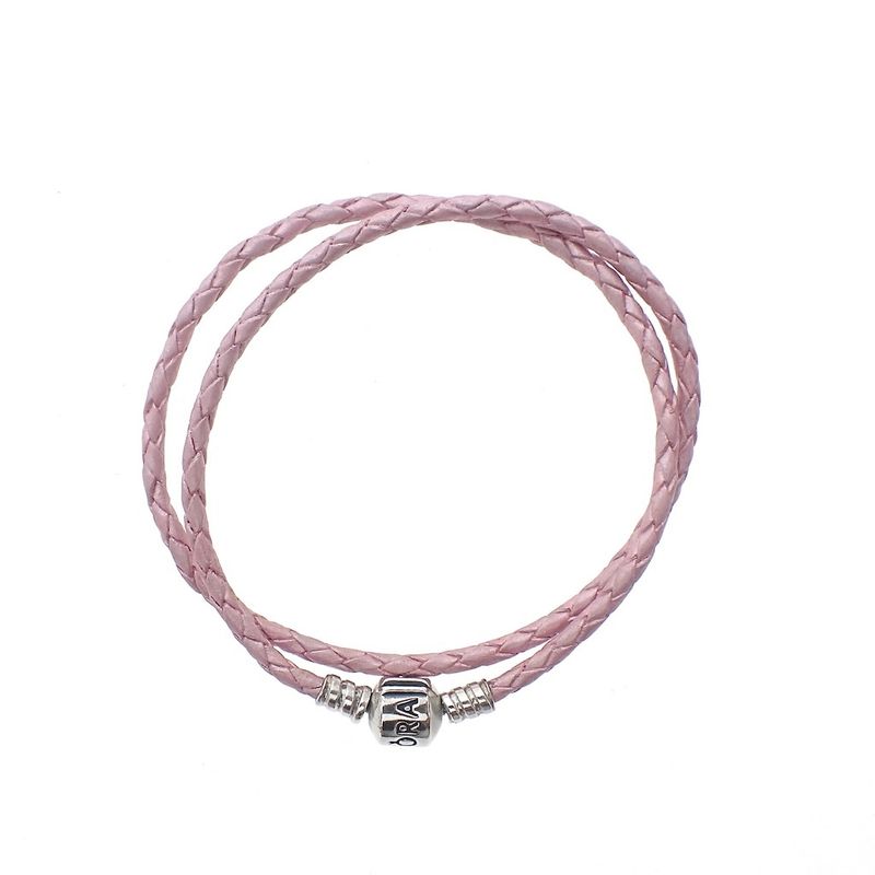 Image 3 of Pandora Moments double-woven pink leather bracelet; Silver; | Ø 64 mm