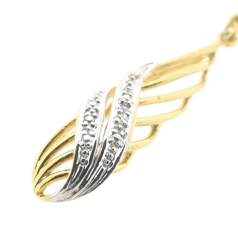 Image 6 of Bicolor gold long earrings with diamonds; 0.01 ct.