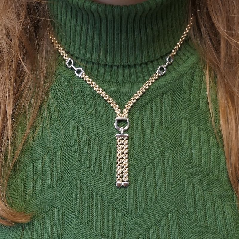 Image 12 of Bicolor gold Bismarck link necklace with fixed pendant