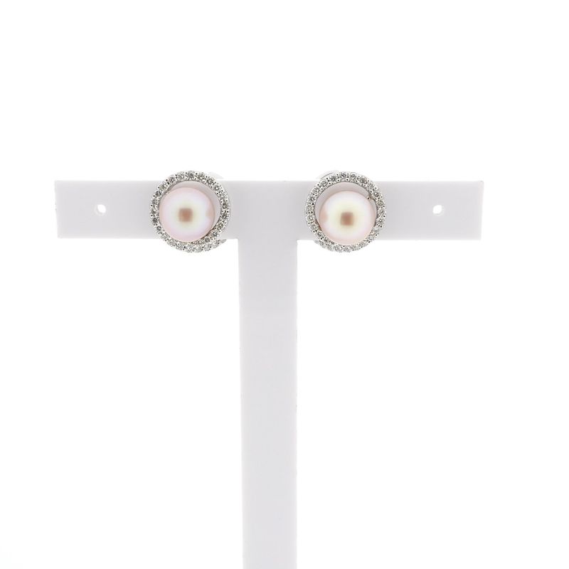 Image 1 of White gold stud earrings with Tahitian pearl and diamonds; approx. 0.64 ct.