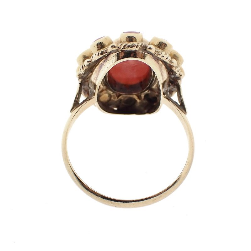 Image 6 of Gold entourage ring with red coral | Vintage