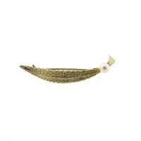 Vintage gold brooch as a feather with pearl