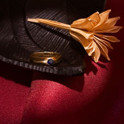 Gold solitaire ring with sapphire Image 2 of Gold solitaire ring with sapphire