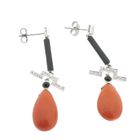 Image 7 of White gold stud earrings with onyx, blood coral and diamond 0.17 ct.