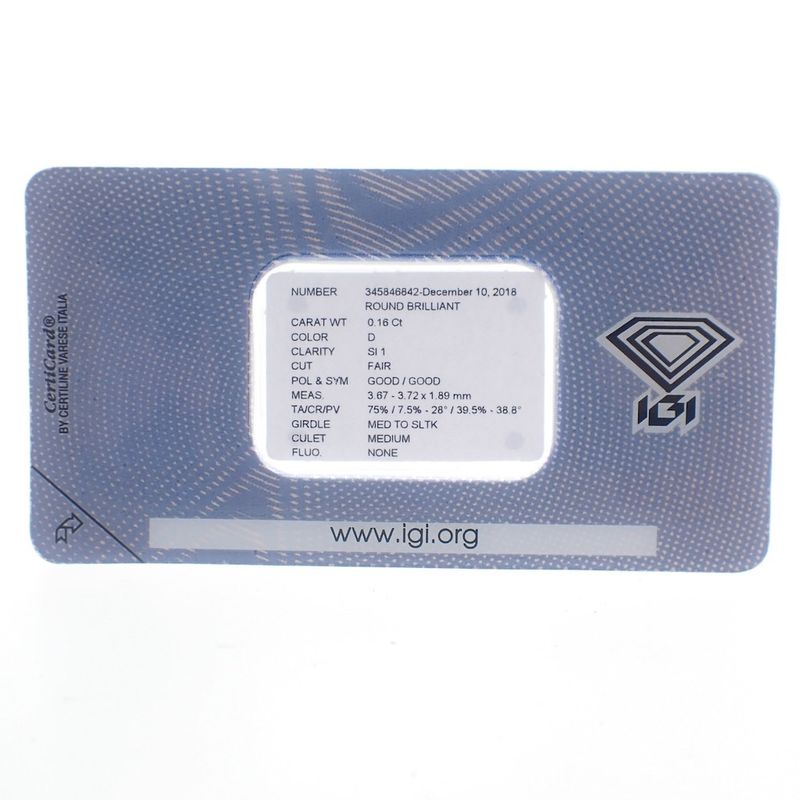 Image 5 of 0.16 ct. Brilliant cut diamond D/ SI1 + IGI Certificate - Natural diamond