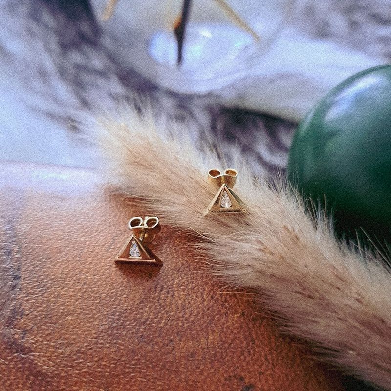 Image 2 of Gold triangle stud earrings with zirconia