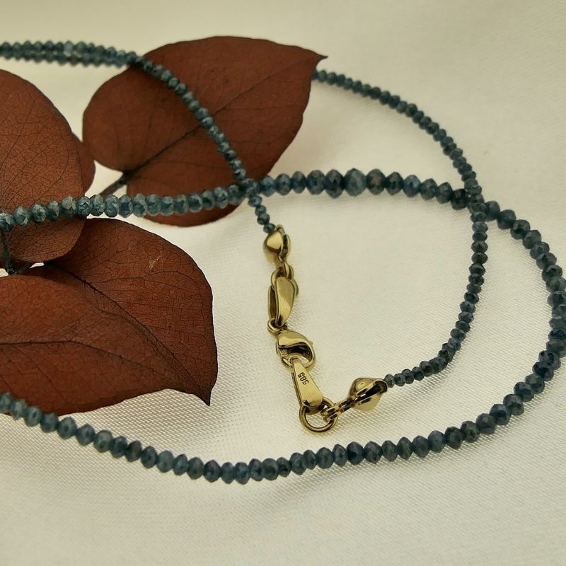 Image 7 of Blue moissanite bead necklace with gold clasp