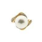 Image 2 of Vintage gold ring with pearl and diamonds; 0.13 ct.
