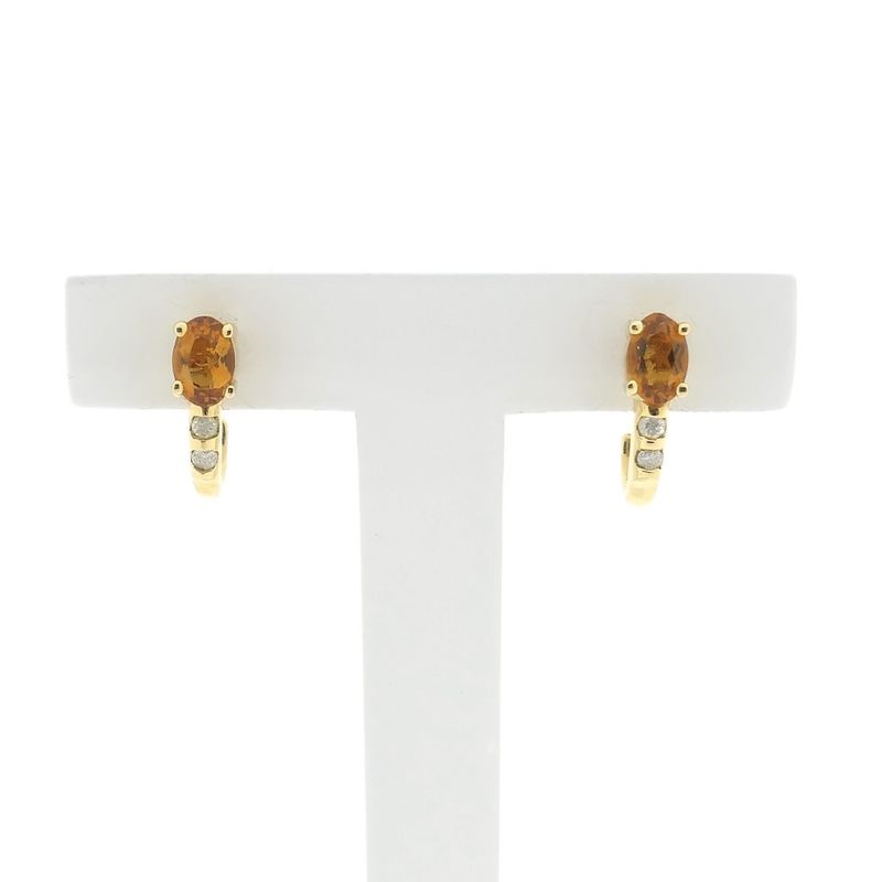 Image 1 of Gold stud earrings with citrine and diamonds; 0.08 ct.