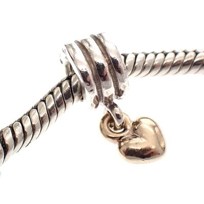 Pandora charm; Silver with gold; Hanging Golden Heart Image 2 of Pandora charm; Silver with gold; Hanging Golden Heart