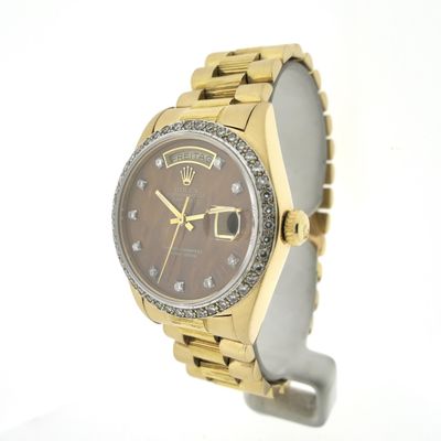 Image 2 of Rolex Day-Date 'Wood Dial' 18038; 18k gold men's watch with diamonds