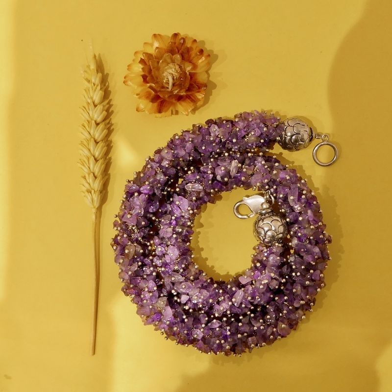 Image 2 of Amethyst bead necklace on silver