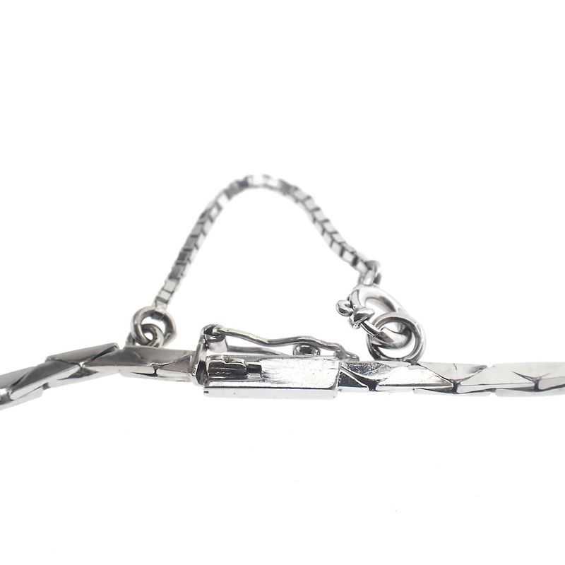 Image 8 of White gold cobra link necklace with triple opal and diamonds; Approx. 0.38 ct.