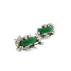 Image 5 of White gold stud earrings with jade and diamond; 0.38 ct.