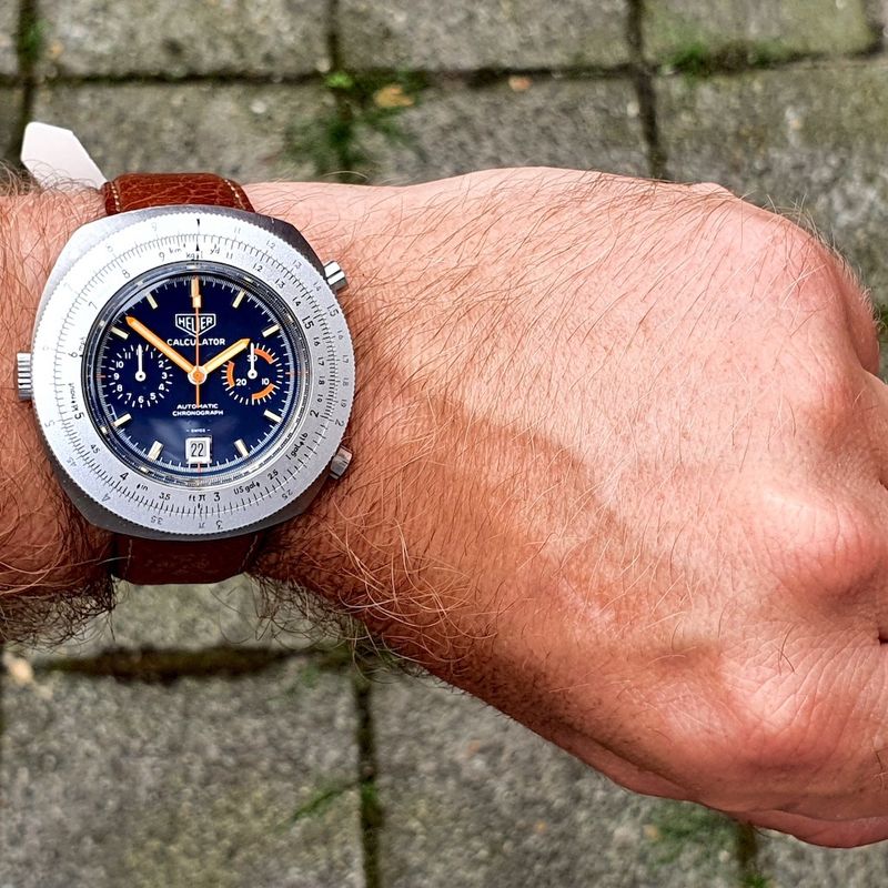 Image 11 of Heuer Calculator; Vintage chronograaf heren horloge