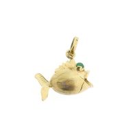 Gouden vis hanger met smaragd