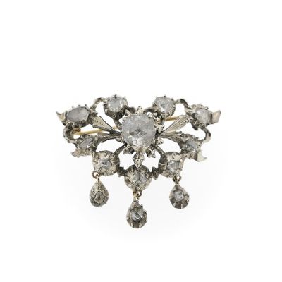 Image 1 of Silver brooch set with rose-cut diamonds